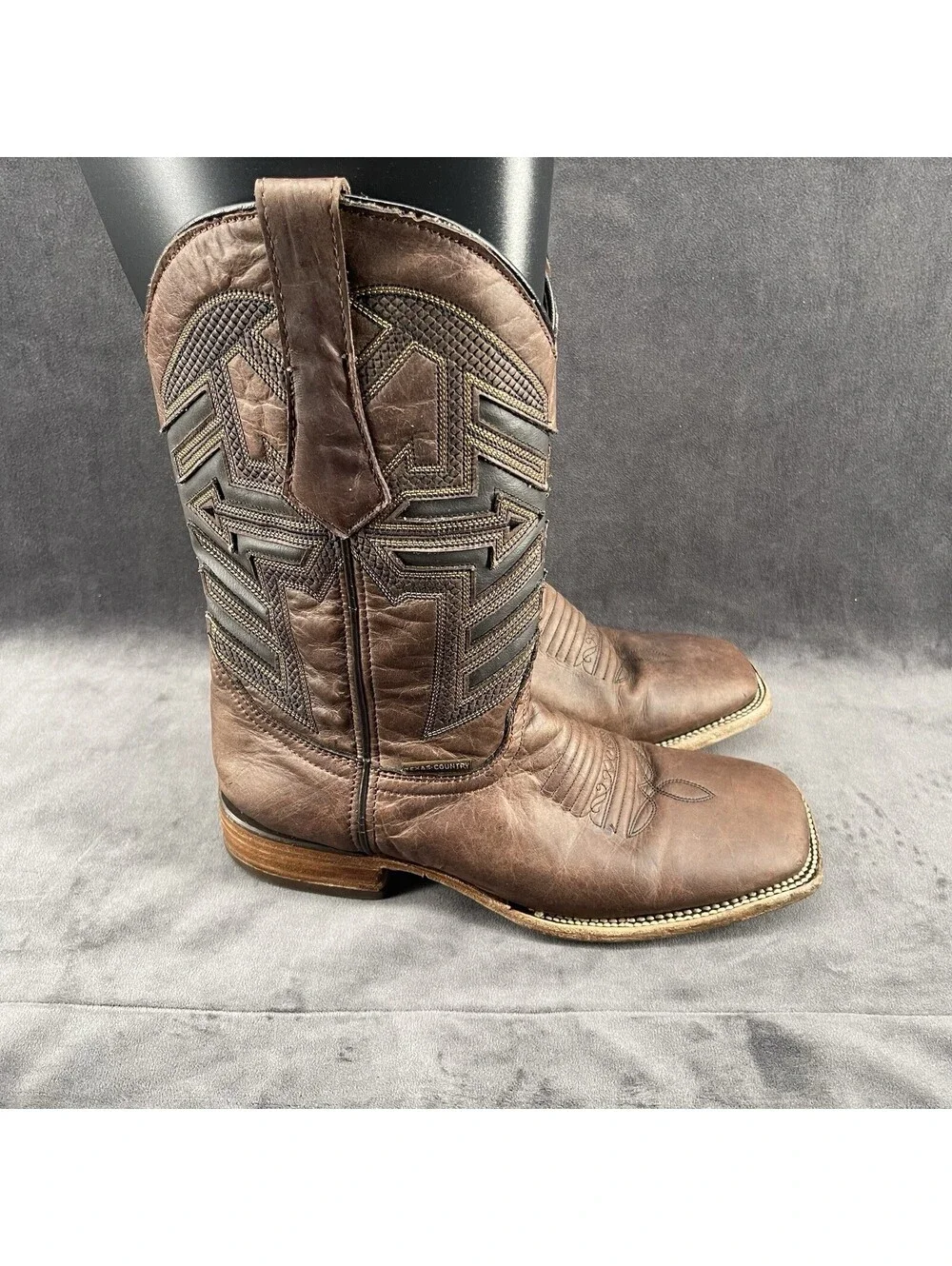 Texas Country Men’s Brown Leather Western Cowboy Boots USA Size 7 D Square Toe